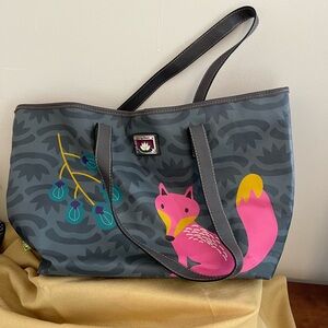 Playful Gray and Pink Tote with Whimsical Design